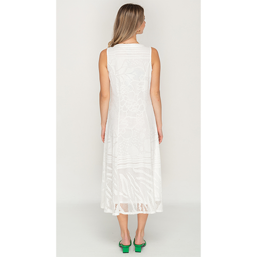 Sleeveless Lace White Colored Long Dress For Womens