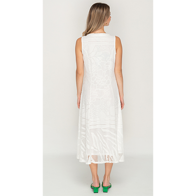 Sleeveless Lace White Colored Long Dress For Womens