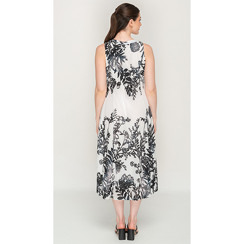 Sleeve Less Black and White Print Semi Long Dress