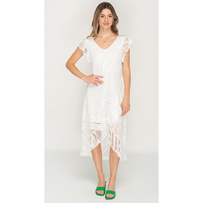 Sleeveless Lace White Colored Long Dress With Round Neck For Womens