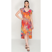 Multicolour, Flutter Sleeves, V Neck Dress For Womens - Nikky Apparels