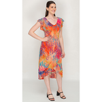 Load image into Gallery viewer, Multicolour, Flutter Sleeves, V Neck Dress For Womens - Nikky Apparels