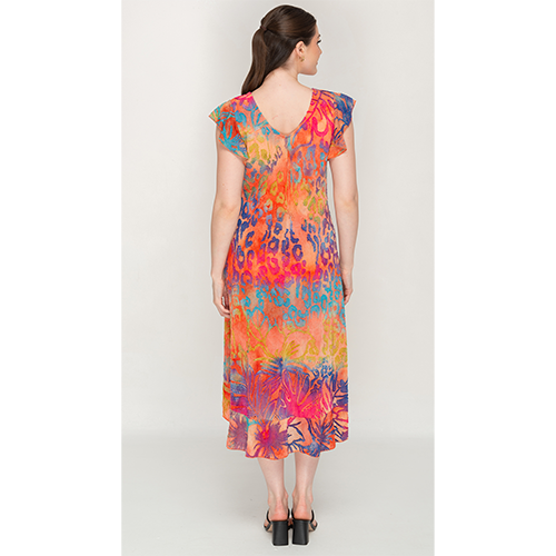 Multicolour, Flutter Sleeves, V Neck Dress For Womens