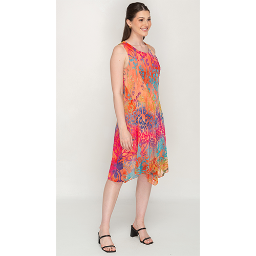 Multicolour Printed Sleeveless Short Dress With Round Neck For Womens