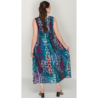 Sleeve Less Semi Patch Print Long Bobbin Dress For Women