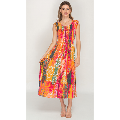 Sleeve Less Semi Long Multicolor Long Bobbin Dress Dress For Women