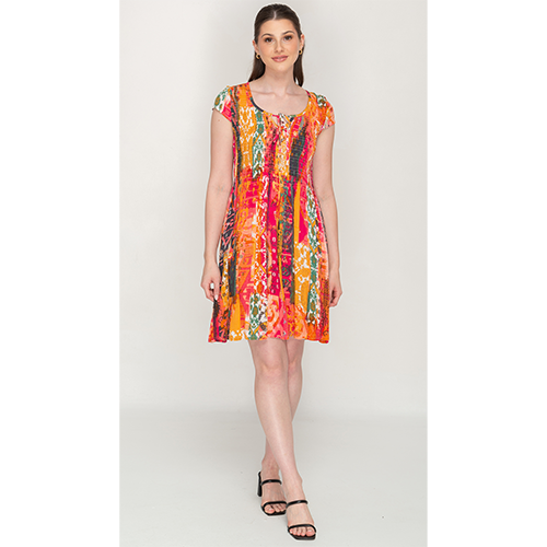 Short Sleeve Multicolor Bobbin Dress For Women