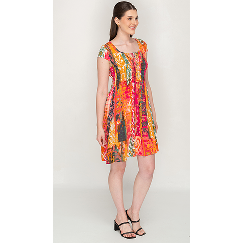 Short Sleeve Multicolor Bobbin Dress For Women