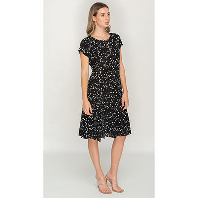 Short Sleeve Semi Polka Dot Print Dress For Women