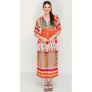 Half Sleeve Colorful Printed Tassel Tie Dress For Women