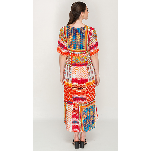 Half Sleeve Colorful Printed Tassel Tie Dress For Women