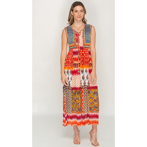 Sleeve Less Multi Color Printed Long Dress for Women