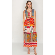 Sleeve Less Multi Color Printed Long Dress for Women