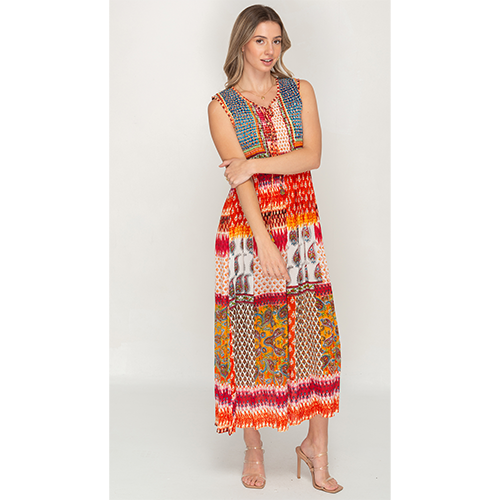 Sleeve Less Multi Color Printed Long Dress for Women