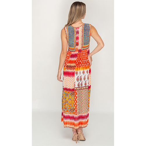 Sleeve Less Multi Color Printed Long Dress for Women