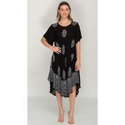 Short Sleeves Black Printed Umbrella Dress for Women