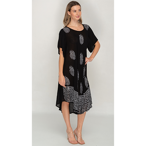 Short Sleeves Black Printed Umbrella Dress for Women