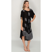 Short Sleeves Black Printed Umbrella Dress for Women