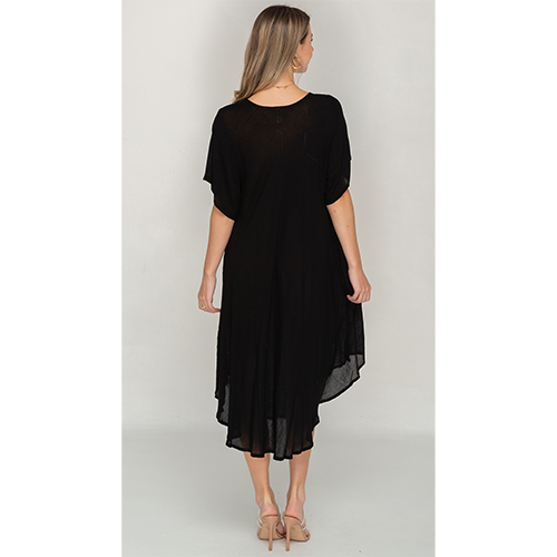 Short Sleeves Black Printed Umbrella Dress for Women