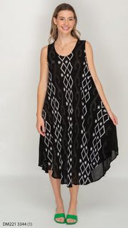 Sleeveless Black Printed Umbrella Dress for Women