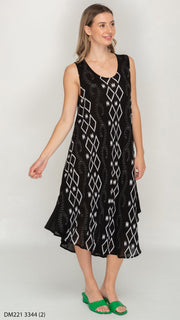 Sleeveless Black Printed Umbrella Dress for Women