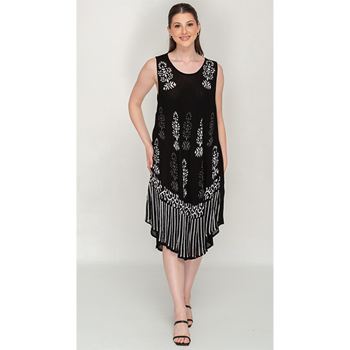Sleeveless Black Printed Umbrella Dress for Women