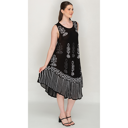 Sleeveless Black Printed Umbrella Dress for Women