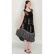 Sleeveless Black Printed Umbrella Dress for Women