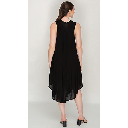 Sleeveless Black Printed Umbrella Dress for Women
