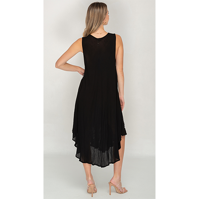Black Printed Sleeveless Umbrella Dress for Women