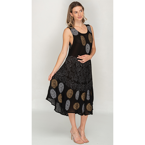 Sleeveless Black Printed Women's Umbrella Dress