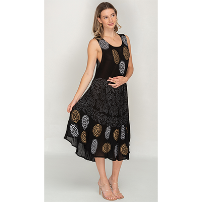 Sleeveless Black Printed Women's Umbrella Dress