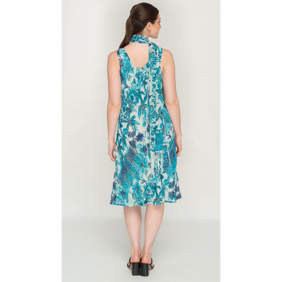 Sleeve Less Semi Long Blue Printed 2 in 1 Reversible Dress For Women