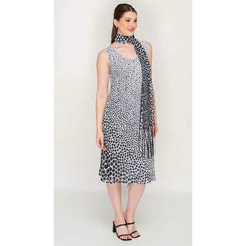 Sleeve Less Semi Long Black & White Printed 2 in 1 Reversible Dress For Women