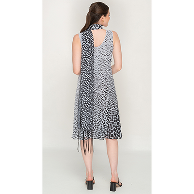 Sleeve Less Semi Long Black & White Printed 2 in 1 Reversible Dress For Women - Nikky Apparels