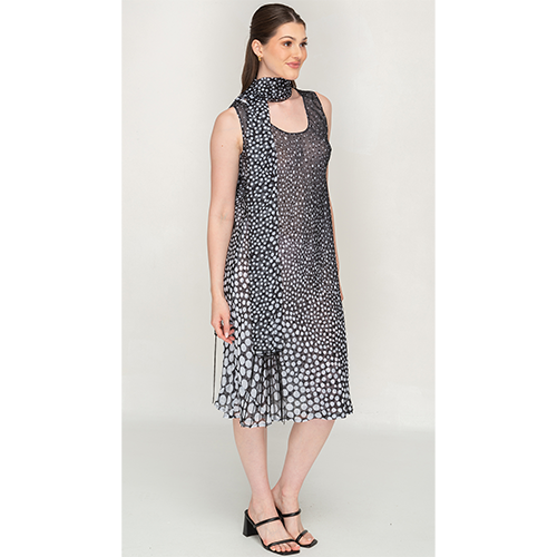 Sleeve Less Semi Long Black & White Printed 2 in 1 Reversible Dress For Women