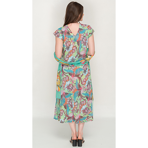 Sleeve Less Semi Long Green Floral Print 2 in 1 Reversible Dress For Women