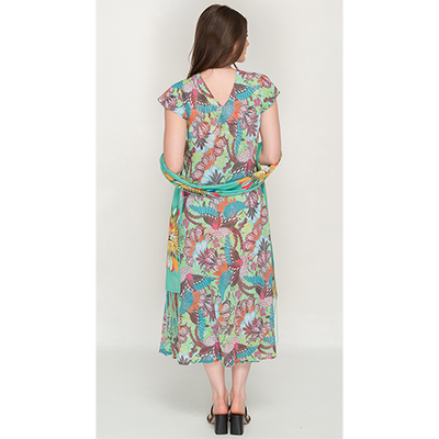 Sleeve Less Semi Long Green Floral Print 2 in 1 Reversible Dress For Women