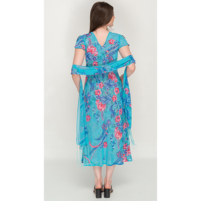 Sleeve Less Semi Long Bluish Floral Print 2 in 1 Reversible Dress For Women