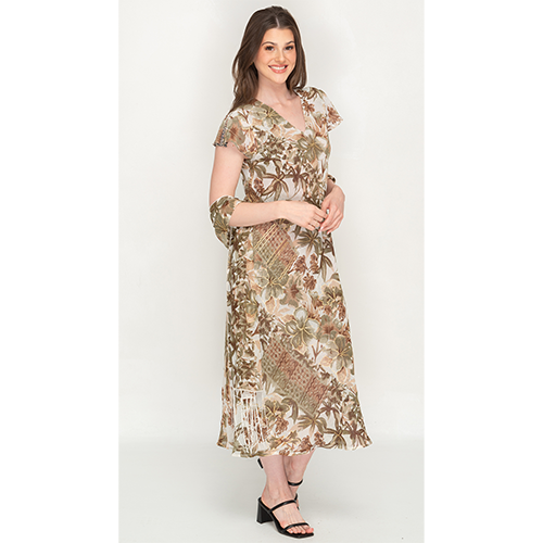 Sleeve Less Semi Long Printed 2 in 1 Reversible Dress For Women