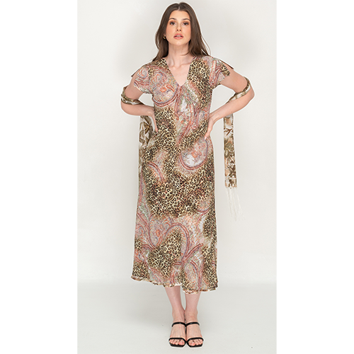 Sleeve Less Semi Long Printed 2 in 1 Reversible Dress For Women