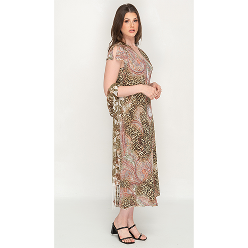 Sleeve Less Semi Long Printed 2 in 1 Reversible Dress For Women