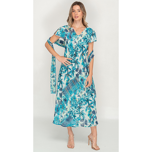 Sleeve Less Semi Long Floral Printed 2 in 1 Reversible Dress For Women
