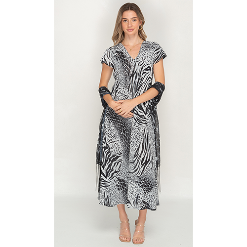 Sleeve Less Semi Long Animal Printed 2 in 1 Reversible Dress For Women