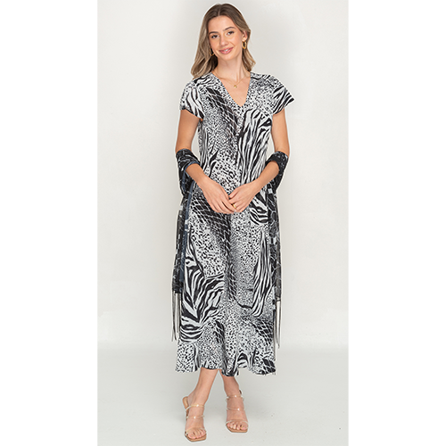 Sleeve Less Semi Long Animal Printed 2 in 1 Reversible Dress For Women