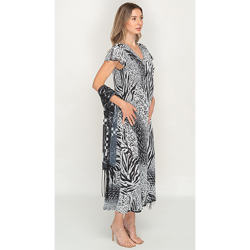 Sleeve Less Semi Long Animal Printed 2 in 1 Reversible Dress For Women
