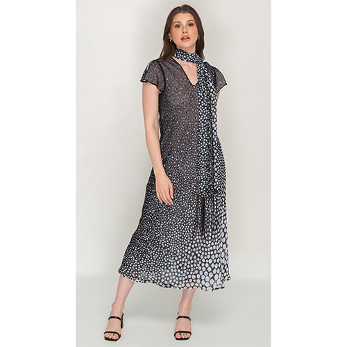 Sleeve Less Semi Long Black & White Printed 2 in 1 Reversible Dress For Women