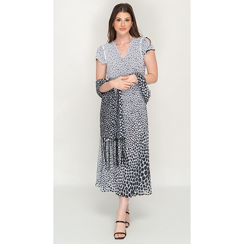 Sleeve Less Semi Long Black & White Printed 2 in 1 Reversible Dress For Women