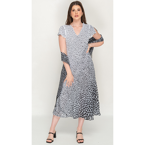 Sleeve Less Semi Long Black & White Printed 2 in 1 Reversible Dress For Women