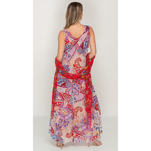 Semi-Long Red Floral Printed Reversible Pants set For Women